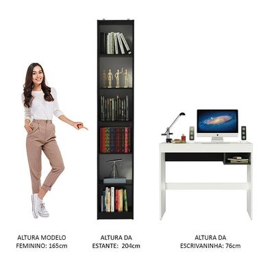 Escrivaninha Rubi e Estante Livreiro 6906 Branco Preto