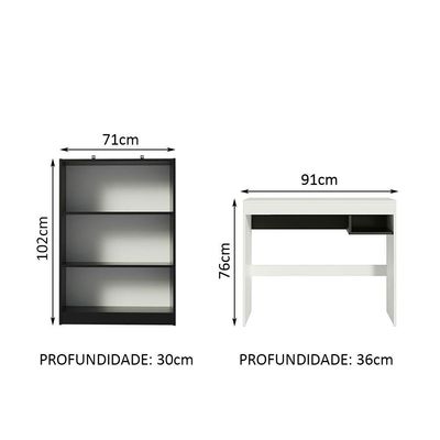 Escrivaninha Rubi e Estante Livreiro 6907 Branco Preto
