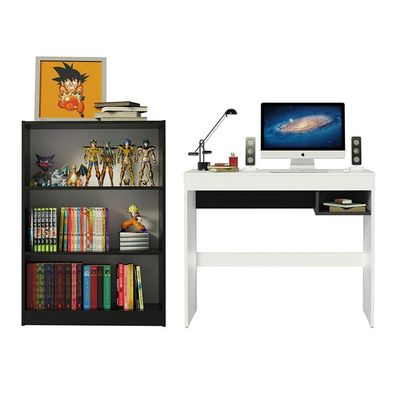 Escrivaninha Rubi e Estante Livreiro 6907 Branco Preto