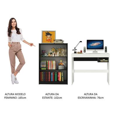 Escrivaninha Rubi e Estante Livreiro 6907 Branco Preto