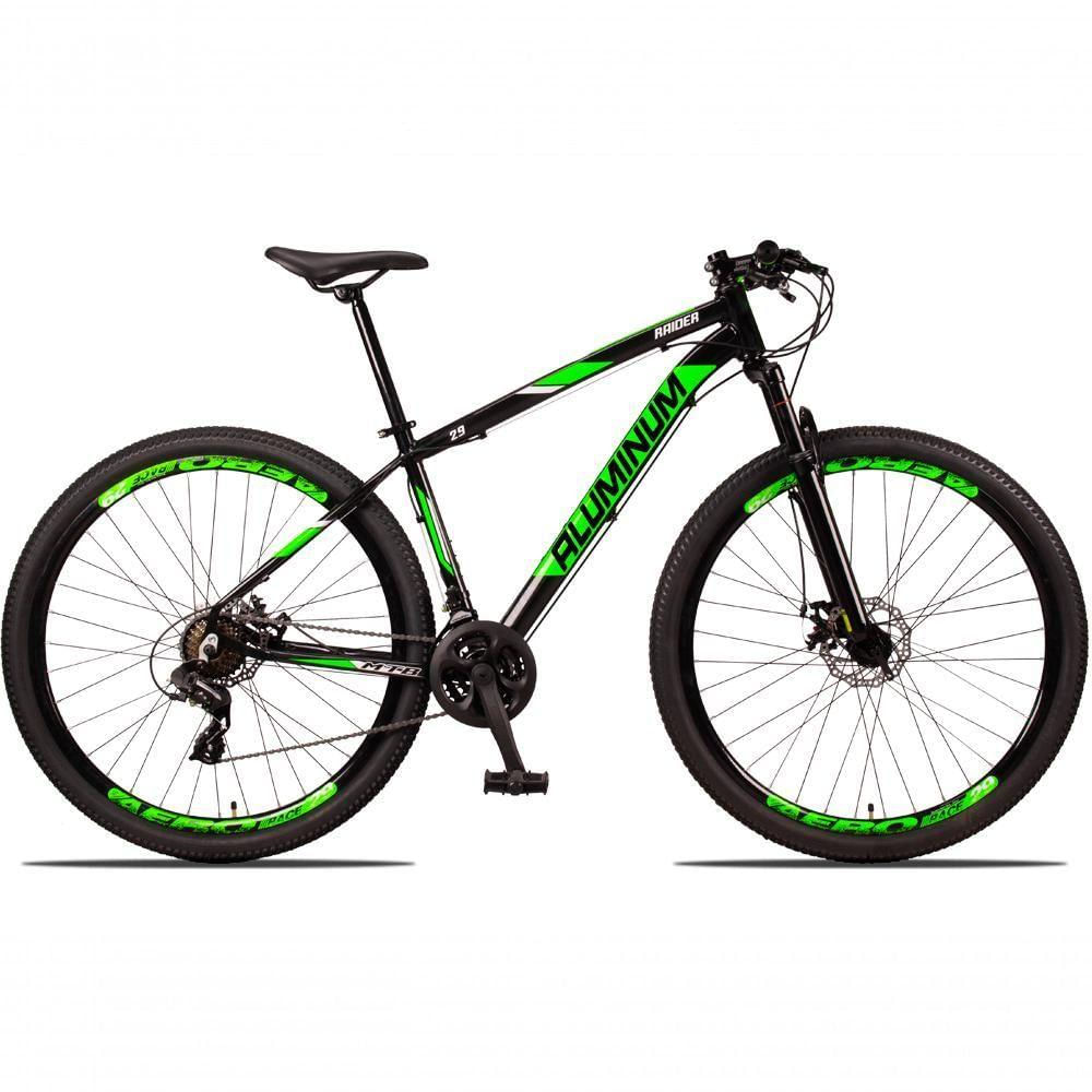 Bicicleta Aluminum Raider 24V Aro 29 Index Preto+Verde