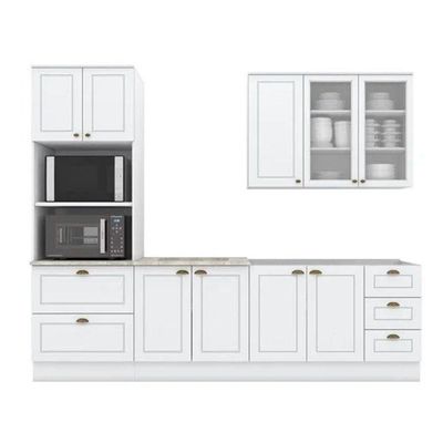 Cozinha Completa Americana (1 Aéreo, 2 Balcões, 1 Paneleiro, 1 Complemento) 5 Peças Branco - Henn