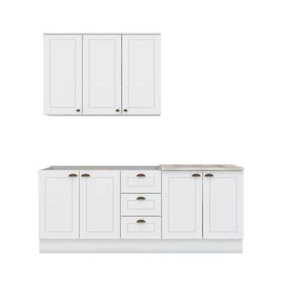Cozinha Completa Americana (1 Aéreo, 2 Balcões, 1 Complemento) 4 Peças Branco - Henn