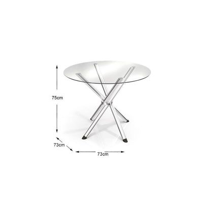 Kit Mesa Volga C- Tampo de Vidro 95cm + 4 Cadeiras Portugal Cromada Assento Preto