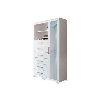 Cômoda Casal Marabá 1.6 1 Porta + 2 Nichos E 6 Gavetas C/ Espelho E Pés Branco - Santos Andirá