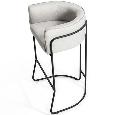 Banqueta Fixa Base De Aço Preto Betina D02 Linho Creme A-48