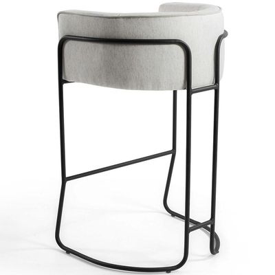 Banqueta Fixa Base De Aço Preto Betina D02 Linho Creme A-48