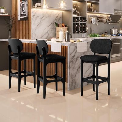Banqueta Alta Bar Cozinha Fixa Betta L02 Preto Linho Chumbo