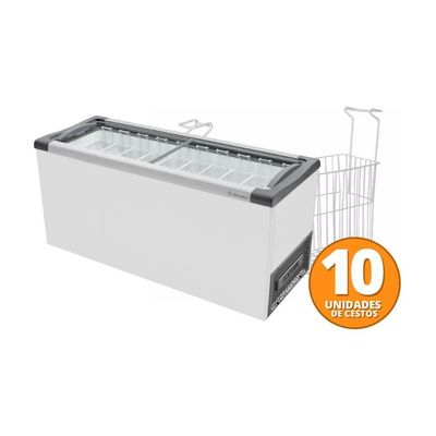 Kit - Freezer Horizontal Tampa De Vidro 404 Litros Nf55 127v + 10 Cestos Nextgen Branco 127v