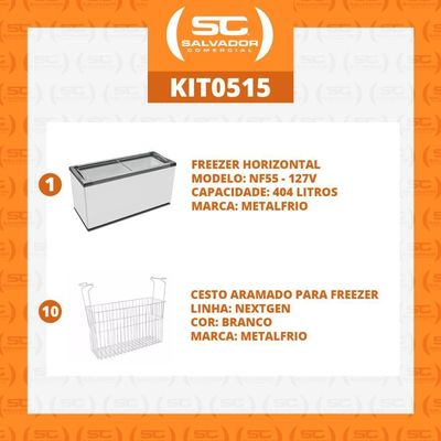 Kit - Freezer Horizontal Tampa De Vidro 404 Litros Nf55 127v + 10 Cestos Nextgen Branco 127v