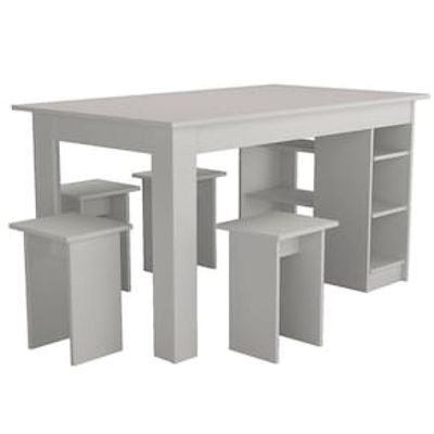 Mesa Nova Móbile Multi com 4 Bancos, Nicho e Prateleira Branco