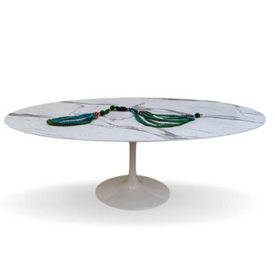 Mesa De Jantar Tulipa Saarinen Oval 160x90cm Testurizado Marmore