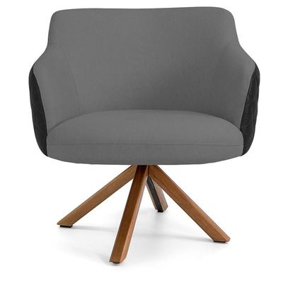 Poltrona Base Giratória Linho Cinza C-416 Corano Preto