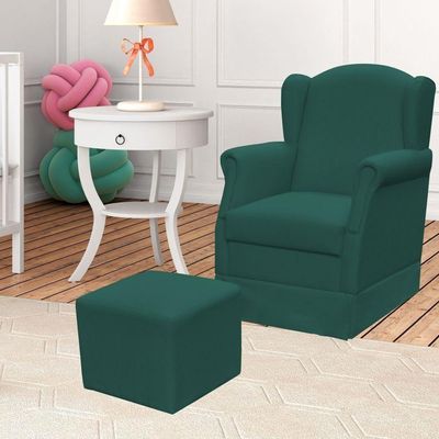 Poltrona E Puff Elisa P02 Suede Verde Musgo