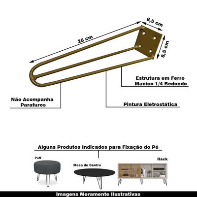 Kit 6 Pés De Metal 25 Cm Hairpin Legs Rack E Puffs Dourado