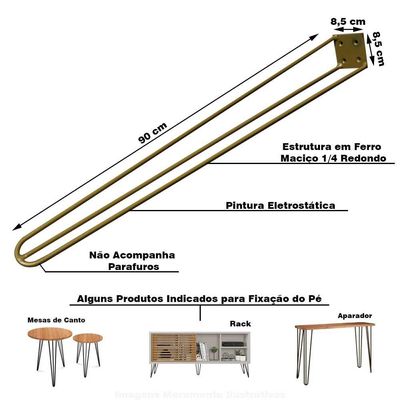 Pé De Metal 90 Cm Hairpin Legs Aparador E Mesa De Canto Dourado G41