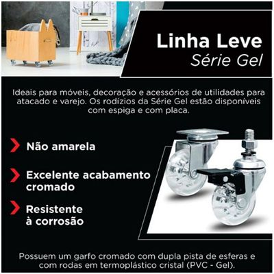 4 Rodizio Gel Cristal 50mm X 3/4 Com Espiga Sem Freio
