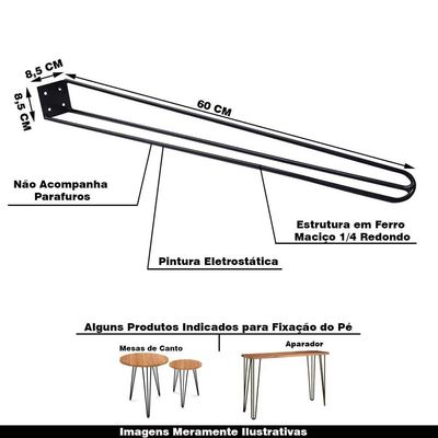 Kit 4 Pés De Metal 60 Cm Legs Mesa De Canto Aparador Preto