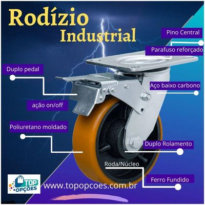 Rodizio 6x2 Polegadas Linha Industrial Com Freio 450 Kg