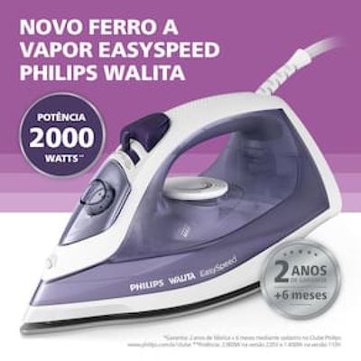 Ferro de Passar a Vapor Philips Walita EasySpeed GC1752 com Spray e Base de Cerâmica – Roxo/Branco roxo,branco / 110