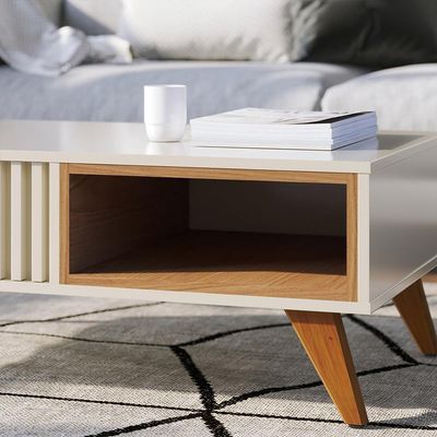 Kit Aparador Com Mesa De Centro 1 Gaveta Freijó Off White
