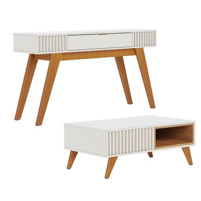 Kit Aparador Com Mesa De Centro 1 Gaveta Freijó Off White
