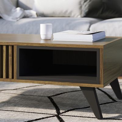 Kit Aparador Com Mesa De Centro 1 Gaveta Preto Noce Milano