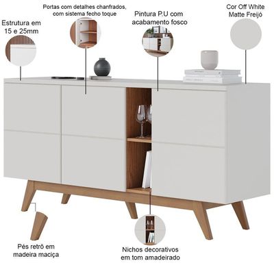 Aparador Buffet Para Sala De Jantar 03 Portas íris C04 Off Matte Freijó - Lyam