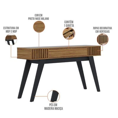 Aparador Decorativo 01 Gaveta Delta C04 Preto Noce Milano