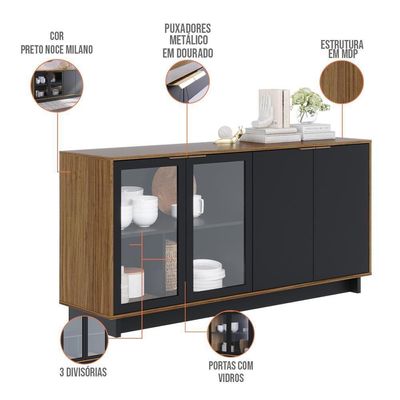 Aparador Buffet De Jantar 04 Portas C04 Preto Noce Milano