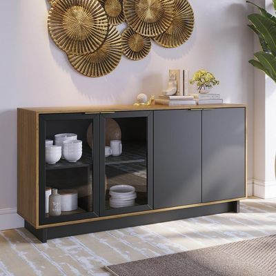 Aparador Buffet De Jantar 04 Portas C04 Preto Noce Milano