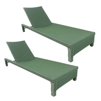 2 Espreguiçadeiras Grécia Em Alumínio E Corda Náutica Com Mesa Piscina Verde Musgo
