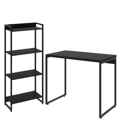 Kit Para Escritório Estante 4 Prateleiras Mesa 90Cm Onix