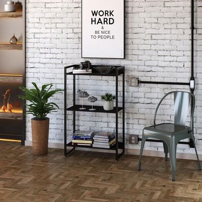Kit Para Escritório Estante 3 Prateleiras Mesa 90Cm Onix