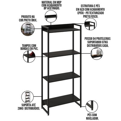 Kit Escritório Estante 4 Prateleiras Com Mesa 135Cm Onix