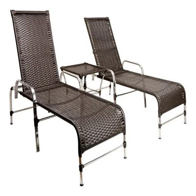Espreguiçadeiras E Mesa Confortável Para Piscina Tabaco