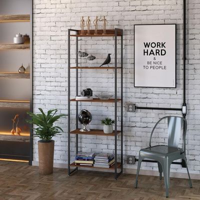 Kit Escritório Estante 5 Prateleiras Com Mesa 150Cm Nogal