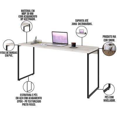 Kit Escritório Estante 3 Prateleiras Com Mesa 150Cm Snow