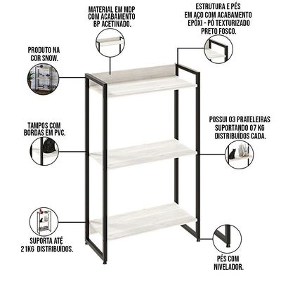 Kit Escritório Estante 3 Prateleiras Com Mesa 150Cm Snow