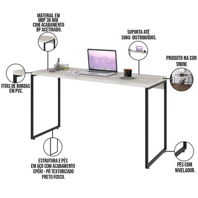 Kit Escritório Estante 3 Prateleiras Com Mesa 135Cm Snow