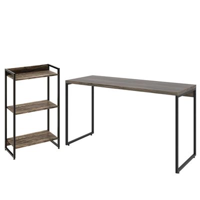 Kit Estante 3 Prateleiras Com Mesa 135Cm Carvalho Dark