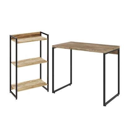 Kit Estante 3 Prateleiras Mesa 90Cm Carvalho