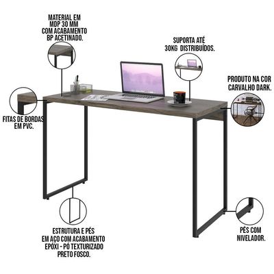 Kit Estante 3 Prateleiras Com Mesa 120Cm Carvalho Dark