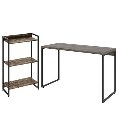 Kit Estante 3 Prateleiras Com Mesa 120Cm Carvalho Dark