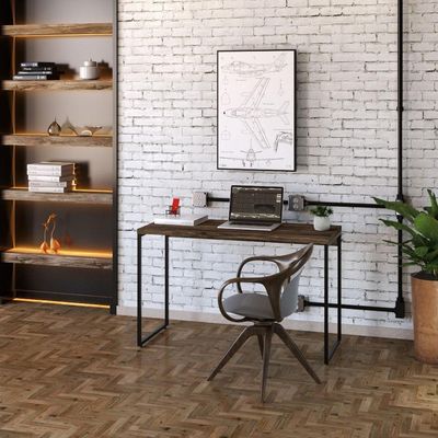 Kit Estante 3 Prateleiras Com Mesa 120Cm Carvalho Dark