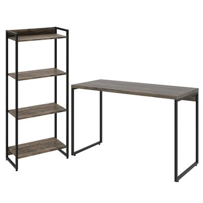 Kit Estante 4 Prateleiras Com Mesa 120Cm Carvalho Dark