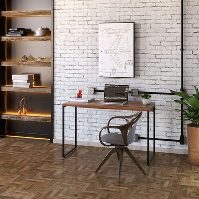 Kit Escritório Estante 5 Prateleiras Com Mesa 120Cm Nogal