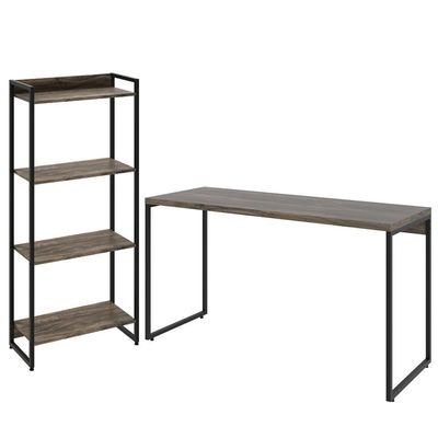 Kit Estante 4 Prateleiras Com Mesa 135Cm Carvalho Dark