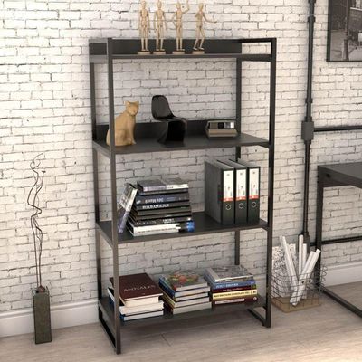 Estante 4 Prateleiras Escritório C01 146X80cm Preto Onix
