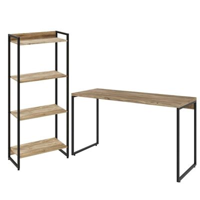 Kit Escritório Estante 4 Prateleiras Mesa 135Cm Carvalho